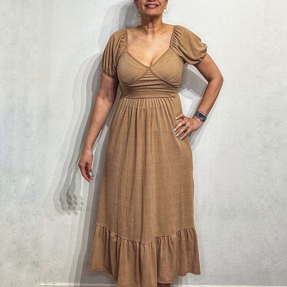 Caution to the Wind Tan Midi Dress Sz L